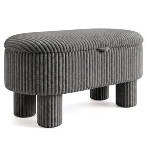 42 Inch Storage Ottoman Bench Corduroy Fabric Upholstered Foot Stool-Gray