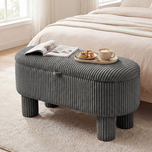 42 Inch Storage Ottoman Bench Corduroy Fabric Upholstered Foot Stool-Gray