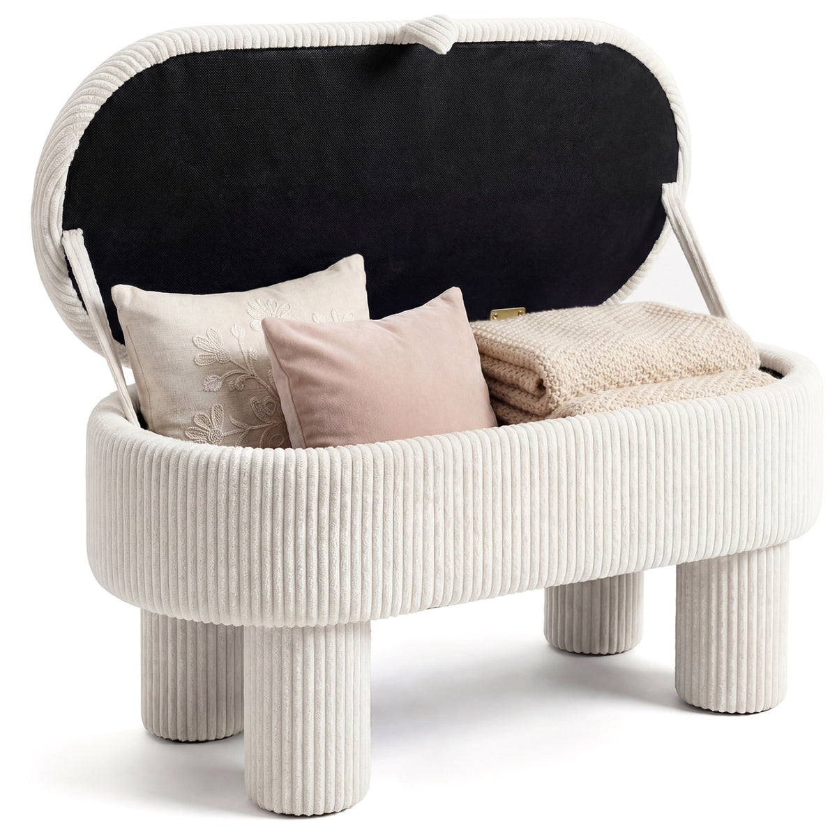42 Inch Storage Ottoman Bench Corduroy Fabric Upholstered Foot Stool-Beige