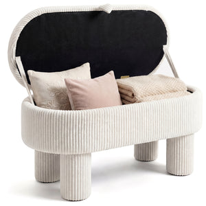 42 Inch Storage Ottoman Bench Corduroy Fabric Upholstered Foot Stool-Beige