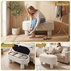 42 Inch Storage Ottoman Bench Corduroy Fabric Upholstered Foot Stool-Beige
