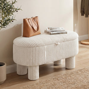 42 Inch Storage Ottoman Bench Corduroy Fabric Upholstered Foot Stool-Beige
