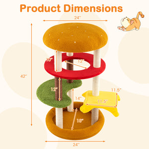 42 Inch Tall Modern Cat Tree Multi-Level with Padded Perch and Cat Bed-Yellow