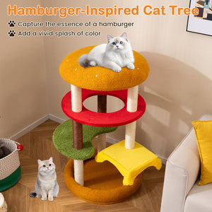 42 Inch Tall Modern Cat Tree Multi-Level with Padded Perch and Cat Bed-Yellow