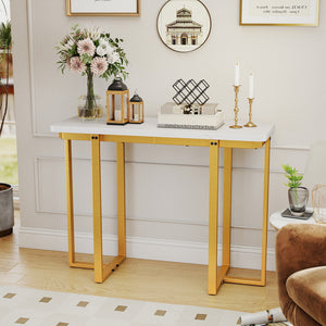 42 Inches Modern Faux Marble Entryway Table with Geometric Metal Frame-White