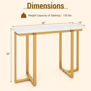 42 Inches Modern Faux Marble Entryway Table with Geometric Metal Frame-White