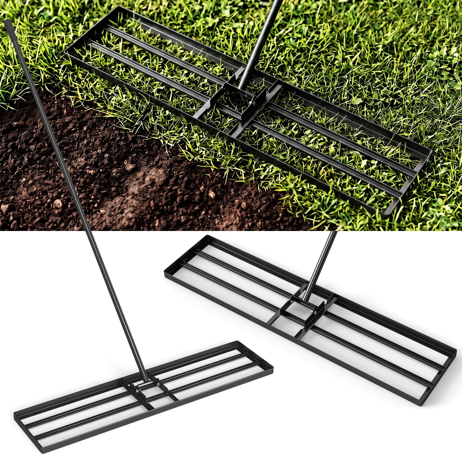 42 x 10 Inch Lawn Leveling Rake with Ergonomic Handle-Black