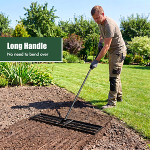 42 x 10 Inch Lawn Leveling Rake with Ergonomic Handle-Black