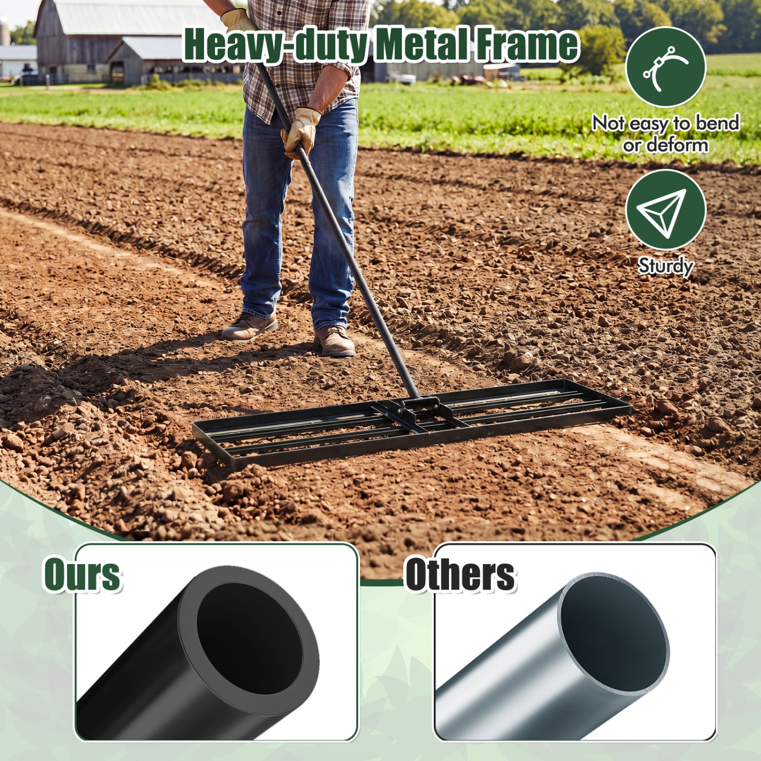 42 x 10 Inch Lawn Leveling Rake with Ergonomic Handle-Black
