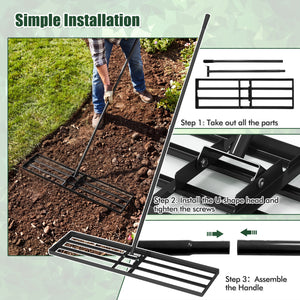 42 x 10 Inch Lawn Leveling Rake with Ergonomic Handle-Black