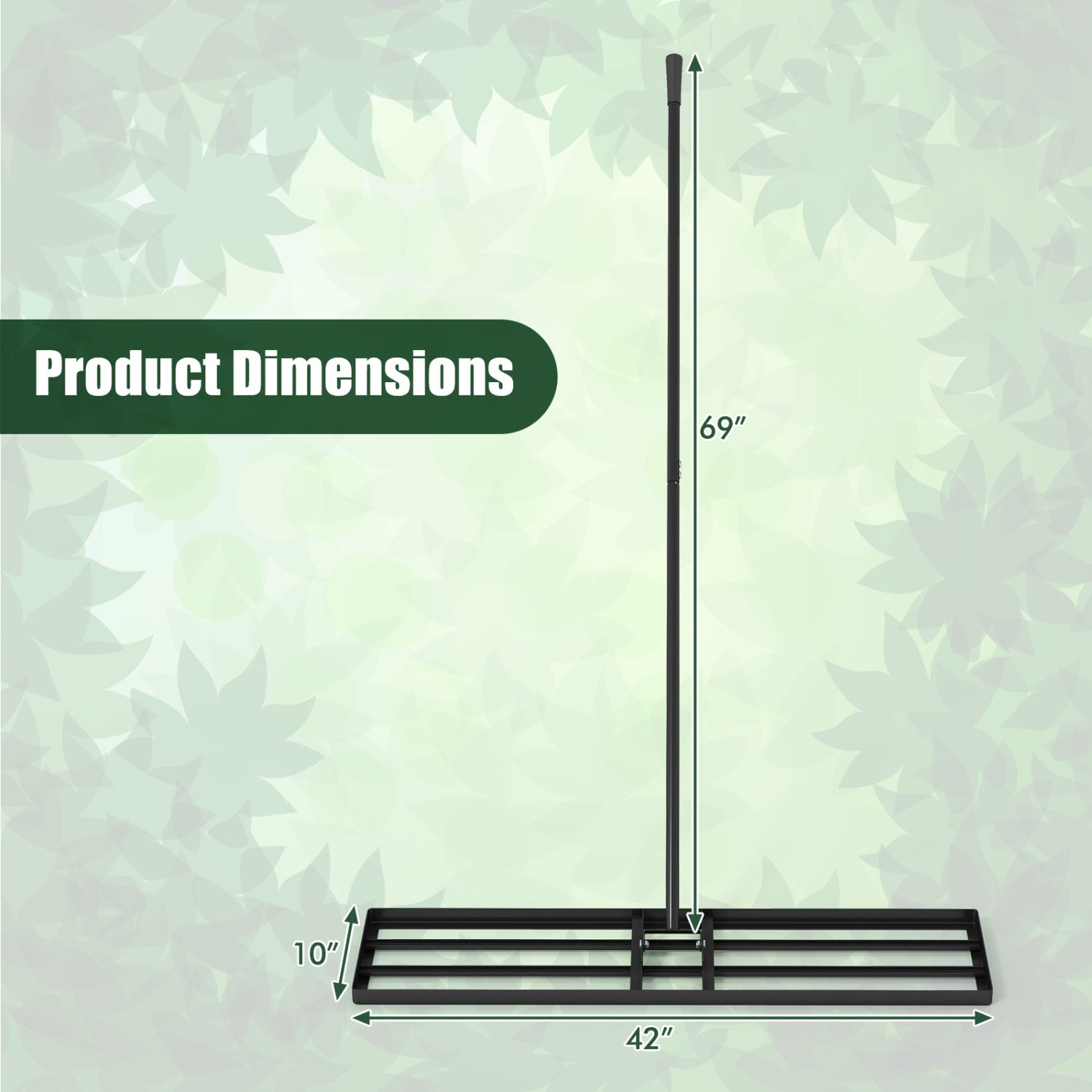 42 x 10 Inch Lawn Leveling Rake with Ergonomic Handle-Black