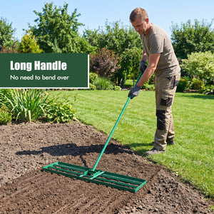 42 x 10 Inch Lawn Leveling Rake with Ergonomic Handle-Green