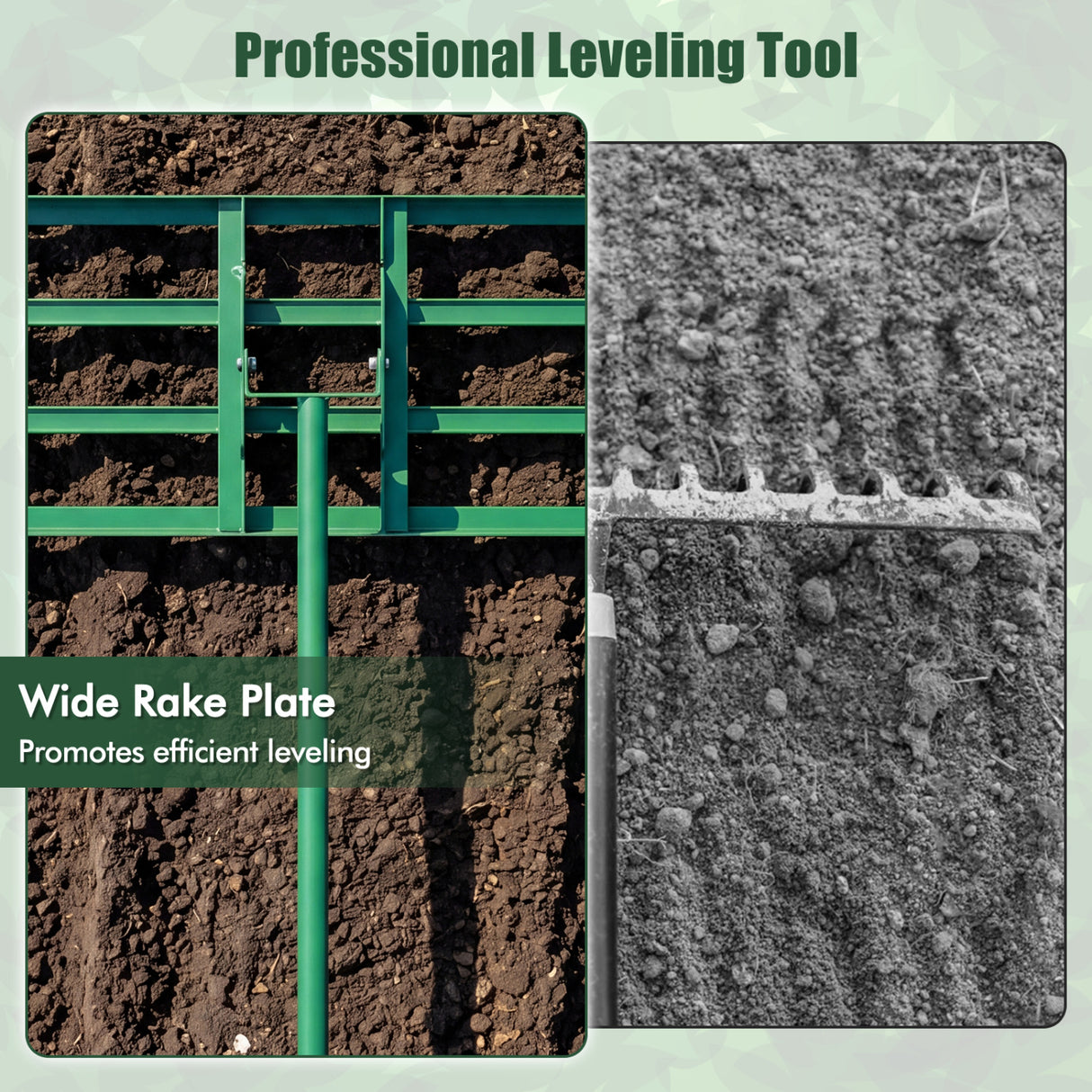 42 x 10 Inch Lawn Leveling Rake with Ergonomic Handle-Green