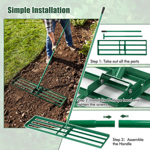 42 x 10 Inch Lawn Leveling Rake with Ergonomic Handle-Green