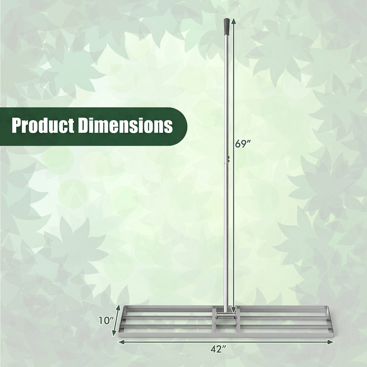 42 x 10 Inch Lawn Leveling Rake with Ergonomic Handle-Silver