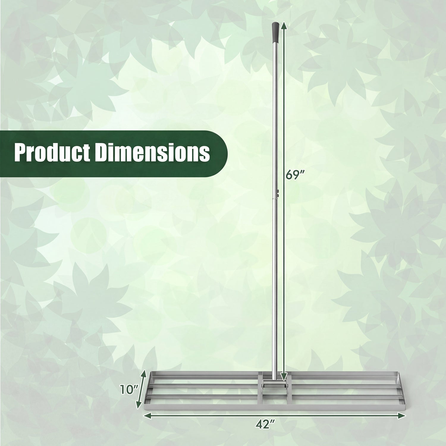 42 x 10 Inch Lawn Leveling Rake with Ergonomic Handle-Silver