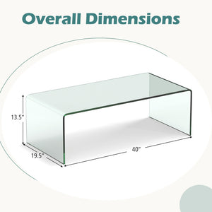 42 x 19.7 Inch Clear Tempered Glass Coffee Table with Rounded Edges-Transparent