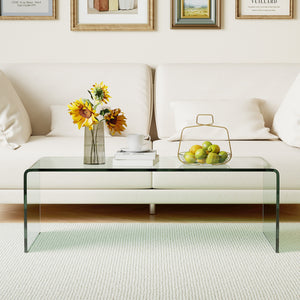 42 x 19.7 Inch Clear Tempered Glass Coffee Table with Rounded Edges-Transparent