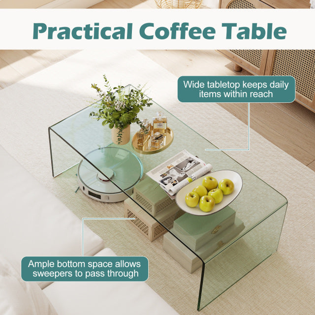 42 x 19.7 Inch Clear Tempered Glass Coffee Table with Rounded Edges-Transparent