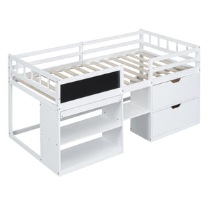 Low Loft Bed With Rolling Desk, Shelf And Drawers by Couch.com