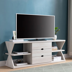 Modern TV Stand With Four Open Shelves And Three Storage Drawers - White Oak by Couch.com