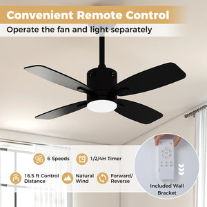 42inch Ceiling Fan with Light and Remote 3CCT LED with Memory 4H Timer 6 Speeds-Black