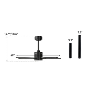 42inch Ceiling Fan with Light and Remote 3CCT LED with Memory 4H Timer 6 Speeds-Black
