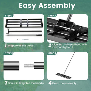 42 x 10 Inch Lawn Leveling Rake with Ergonomic Handle-Black