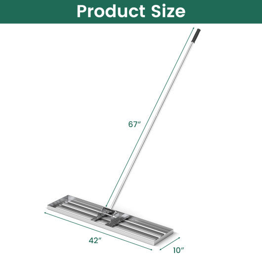 42 x 10 Inch Lawn Leveling Rake with Ergonomic Handle-Silver