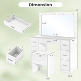 43.5-Inche Vanity Desk with Mirror and Lights for Bedroom-White