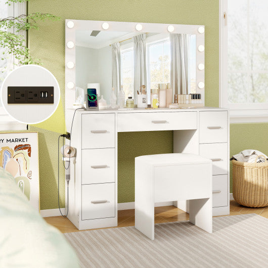 Vanity Stool Flip Top Storage Stool with Soft Padded Seat-White