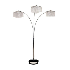 84" Silver Metal Three Light Arched Floor Lamp With Clear Crystal Square Shade