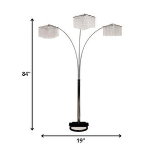 84" Silver Metal Three Light Arched Floor Lamp With Clear Crystal Square Shade