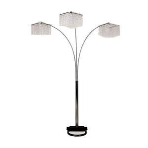 84" Silver Metal Three Light Arched Floor Lamp With Clear Crystal Square Shade