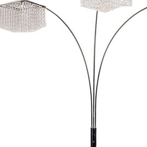 84" Silver Metal Three Light Arched Floor Lamp With Clear Crystal Square Shade