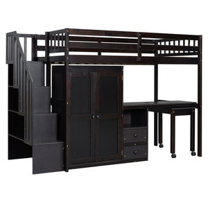 Loft Bed With Stairs, Bookshelf, Drawers, Desk & Wardrobe, Space Saving Multifunctional Furniture by Couch.com