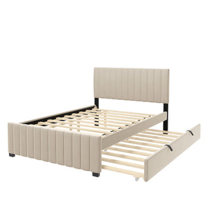 Elegant Upholstered Platform Bed With Twin Size Trundle by Couch.com