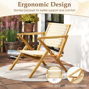 Outdoor and Indoor Teak Wood Patio Chair wuth Webbing Seat and Backrest-Natural