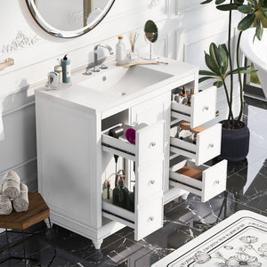 Contemporary Bathroom Vanity Cabinet, 4 Drawers & 1 Cabinet Door, Multipurpose Storage, Resin Integrated Sink, Adjustable Shelves, Solid Wood Frame With MDF by Couch.com