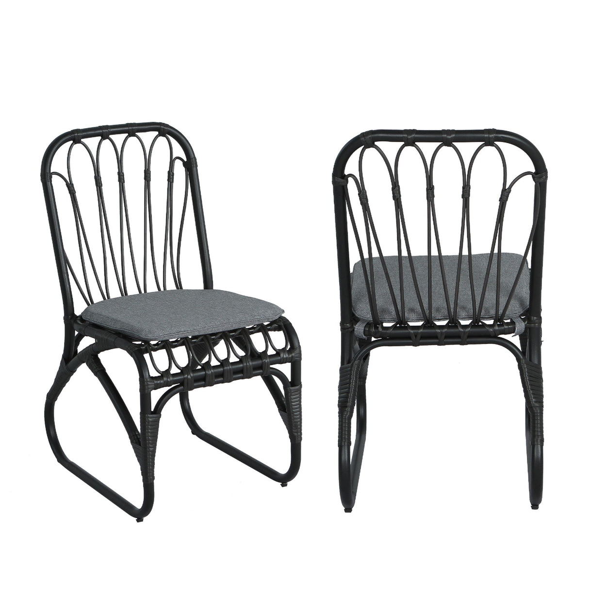 Outdoor Wicker Dining Chairs with Washable Cushion (Set of 2)