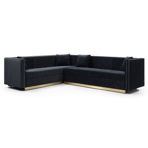 Contemporary Vertical Channel Tufted Velvet Sectional Sofa For Living Room With 4 Pillows by Couch.com