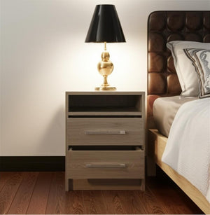 20" Light Gray Wood Two Drawer Nightstand