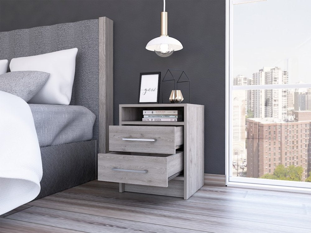 20" Light Gray Wood Two Drawer Nightstand