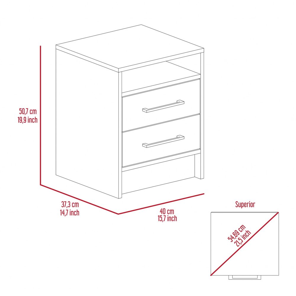 20" Wood Two Drawer Nightstand