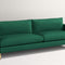The Bowen 91" Sofa is a green, modern piece featuring two back cushions and sleek armrests, perfect for a minimalist setting. It is designed with short, angled golden legs that provide a striking contrast to its deep green upholstery.