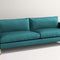 The Bowen 91" Sofa, in a modern teal color and featuring clean lines with plush cushions, is set against a plain background. Its slim, gold-colored legs provide an elegant touch to its contemporary design.