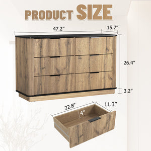 Modern 6 Drawer Cabinet With Metal Rounded Corners And Exquisite Handles Multi Functional Storage - Natural Wood by Couch.com