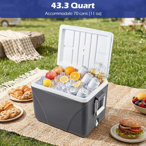 43.3 Quart Portable Hard Coolerwith Handles and 4 Cup Holders-Black