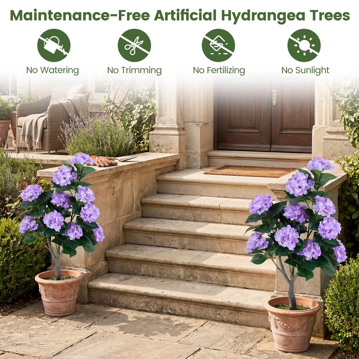 43.5" Artificial Hydrangea Tree 2 Pack-Purple
