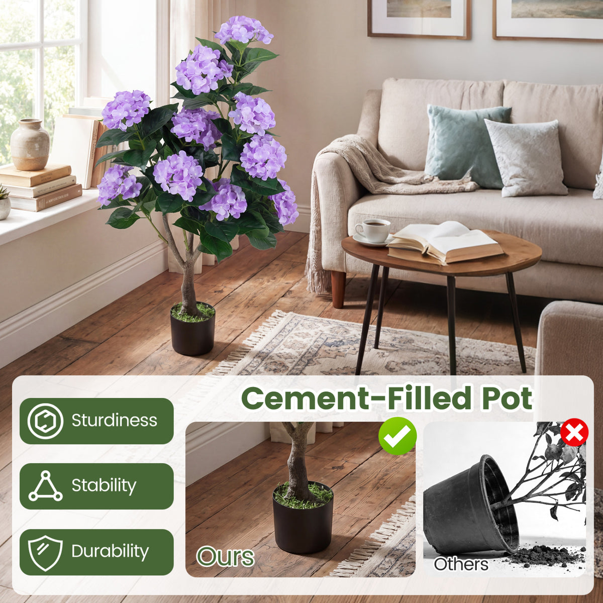 43.5" Artificial Hydrangea Tree 2 Pack-Purple
